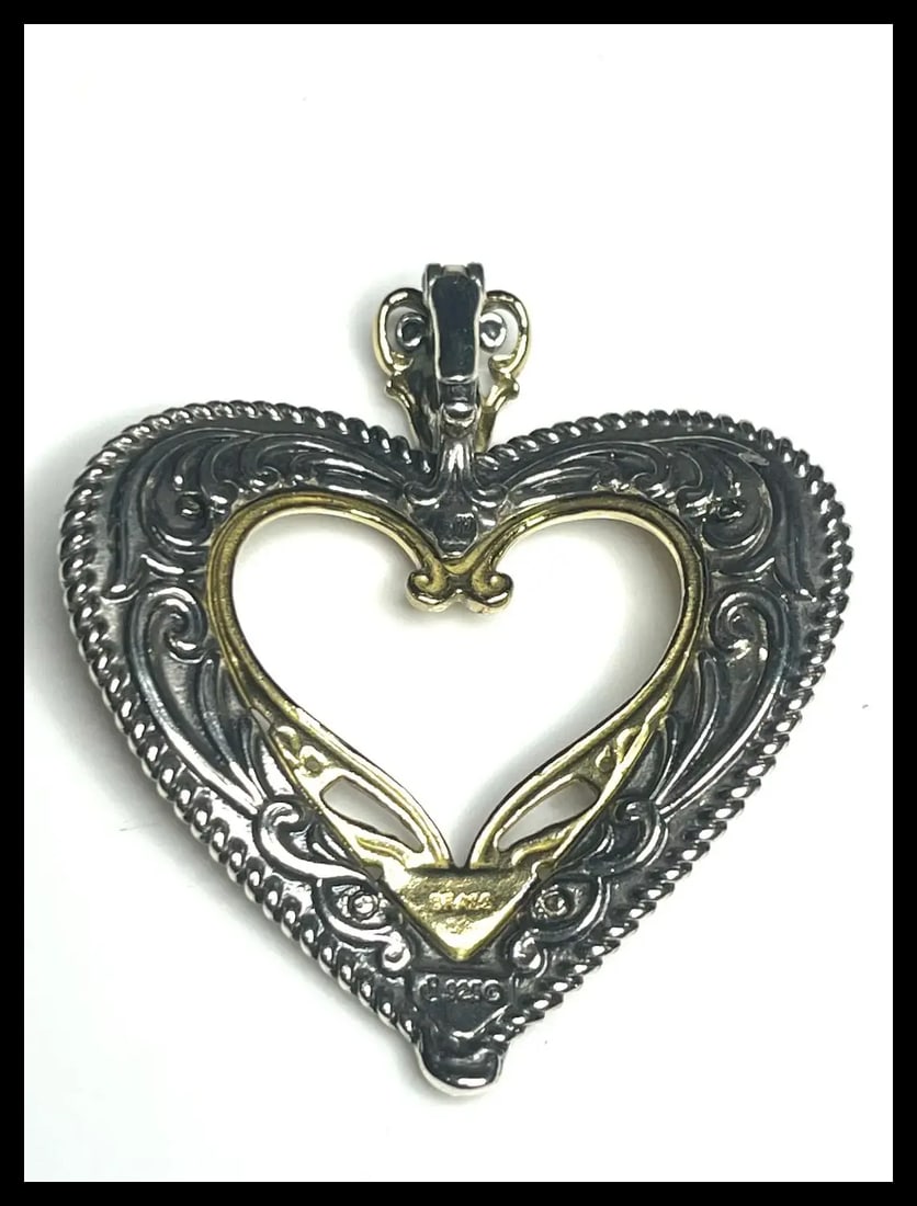 Carolyn Pollack Sterling Silver & Brass Filigree Heart Pendant Enhancer - 6