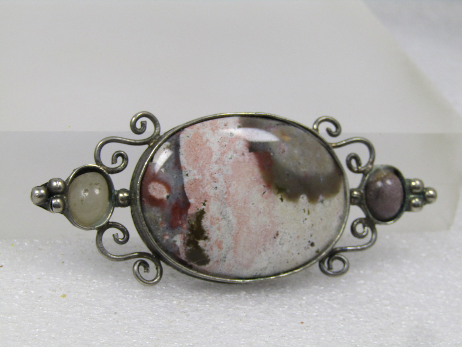 Vintage Southwestern Agate Brooch, 1980's, Silver Tone - 2