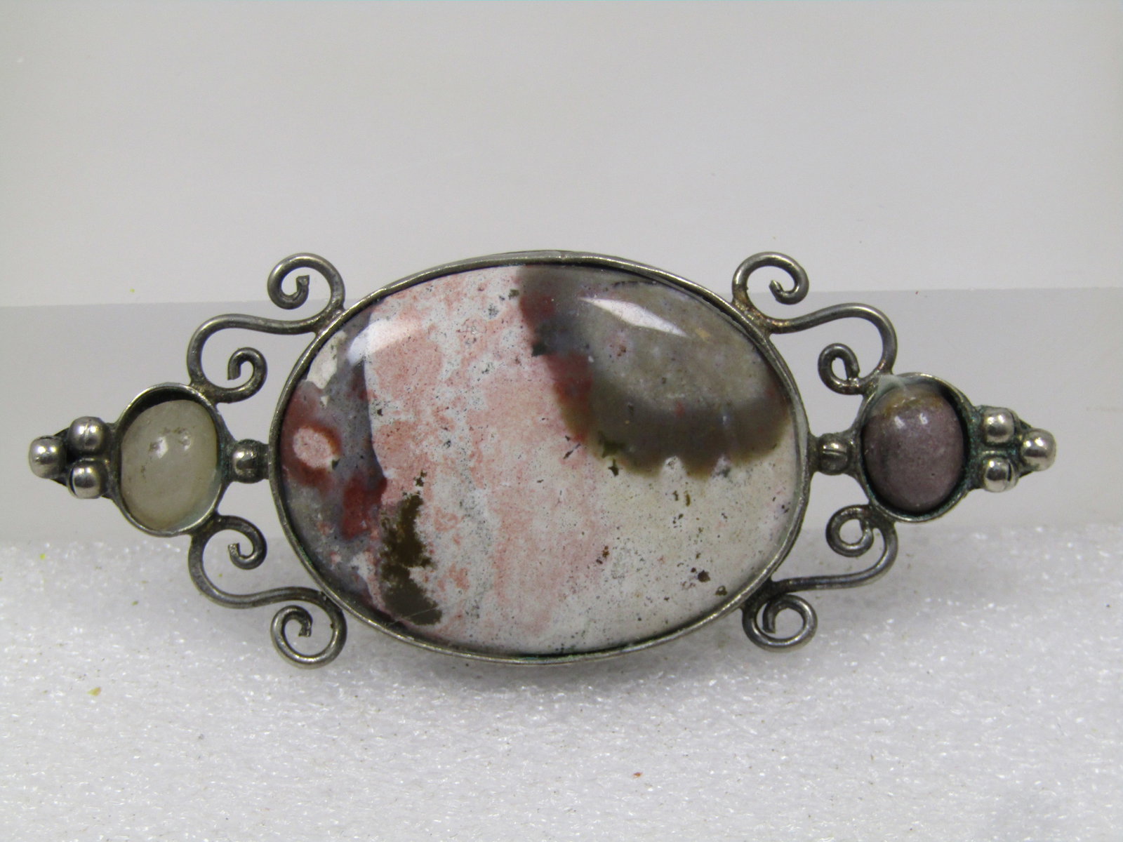 Vintage Southwestern Agate Brooch, 1980's, Silver Tone - 3