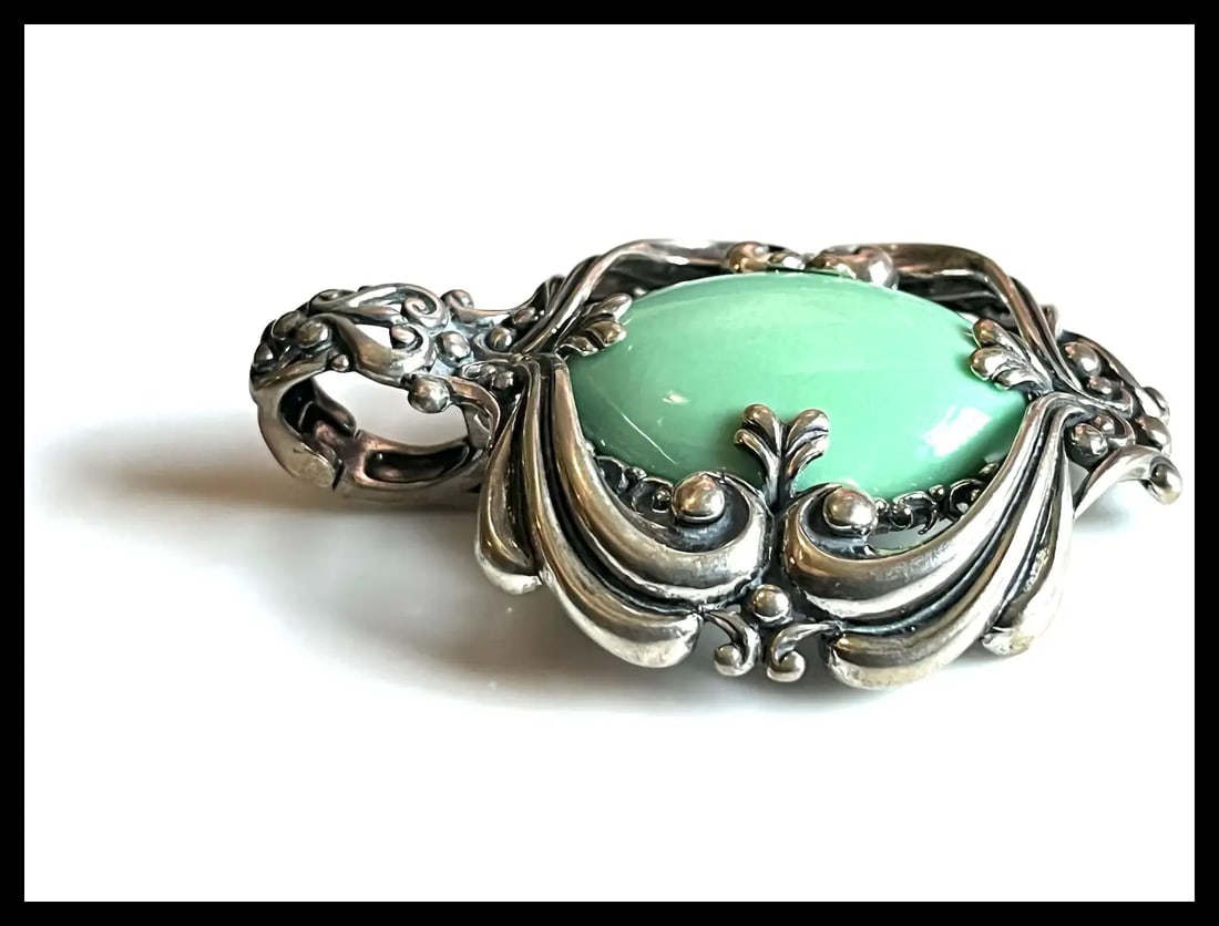 Estate Carolyn Pollack Sterling Silver Green Chrysoprase Pendant and Ring Set - 4