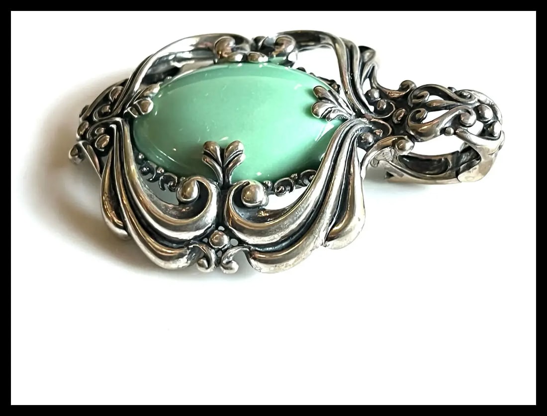Estate Carolyn Pollack Sterling Silver Green Chrysoprase Pendant and Ring Set - 5