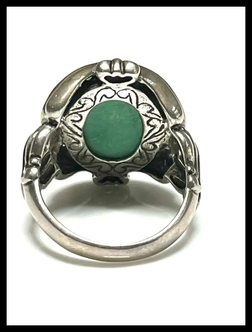 Estate Carolyn Pollack Sterling Silver Green Chrysoprase Pendant and Ring Set - 9