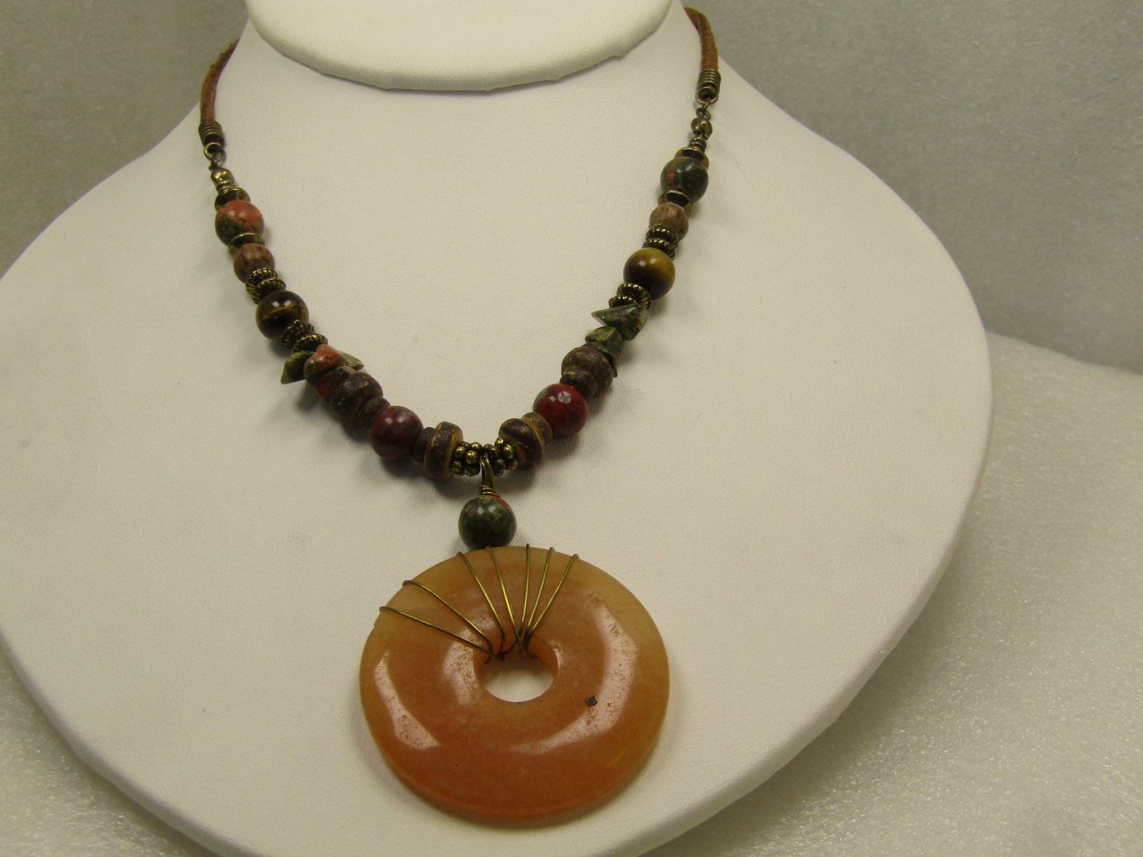 Vintage Agate Beaded Necklace, Orange Agate Drop, 16"-20", Boho, 1980's - 2