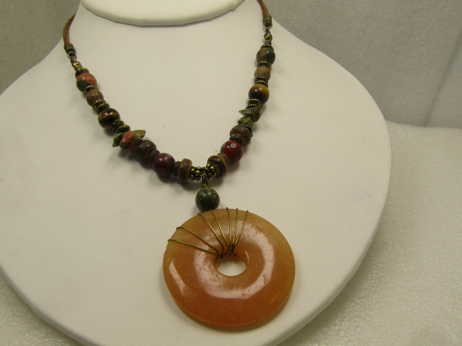 Vintage Agate Beaded Necklace, Orange Agate Drop, 16"-20", Boho, 1980's - 4