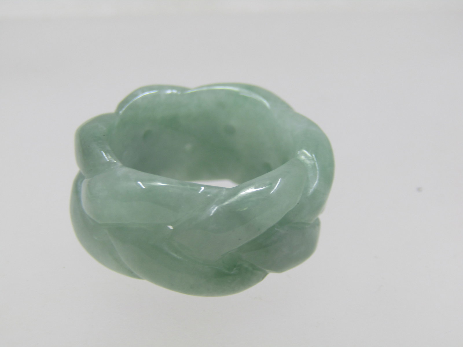 Vintage Carved Braided Jade Ring, 7, 11.5mm Wide - 5