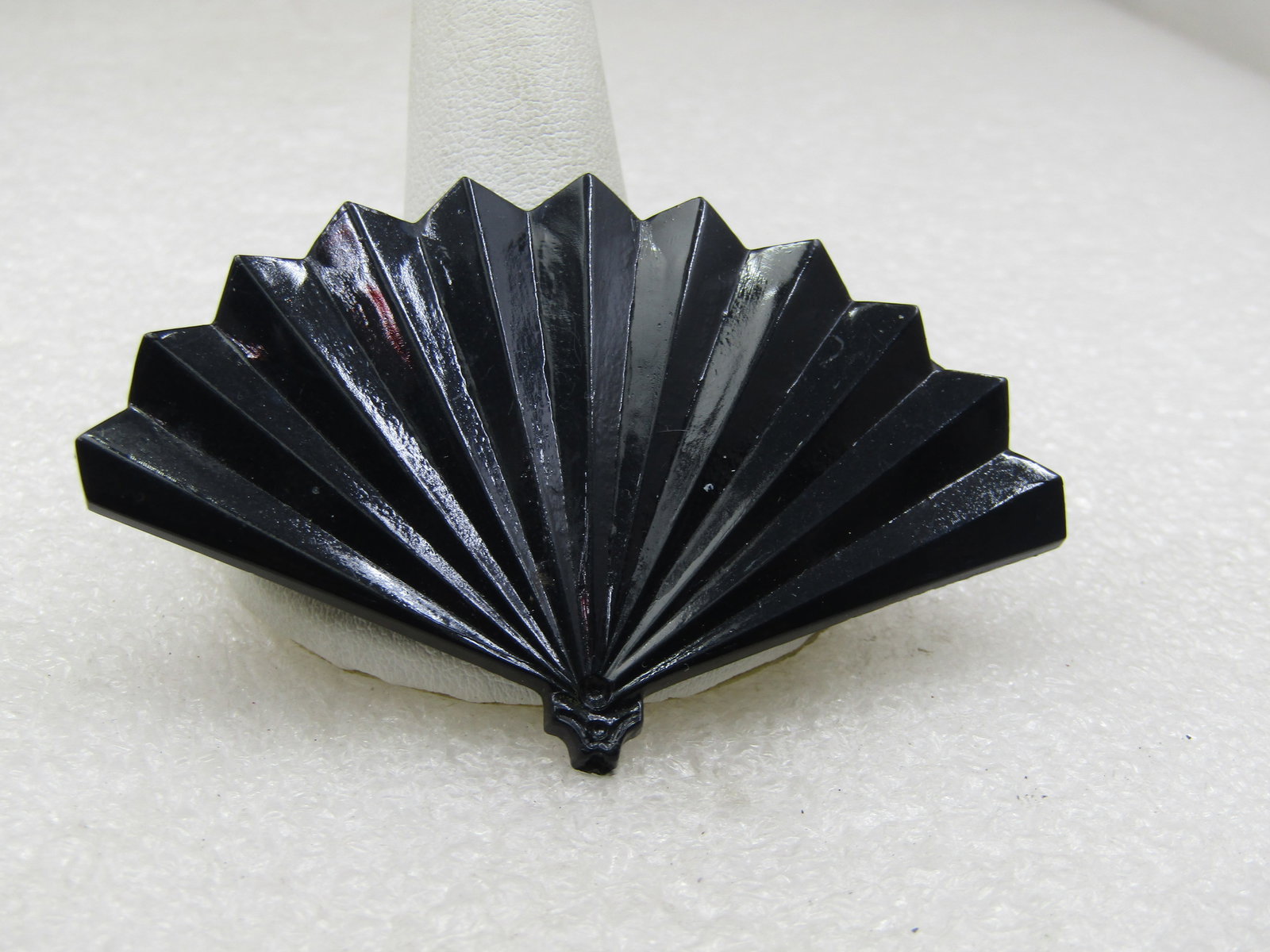 Vintage Black Plastic Open Fan Brooch, 2.75", 1950's-1960's - 2