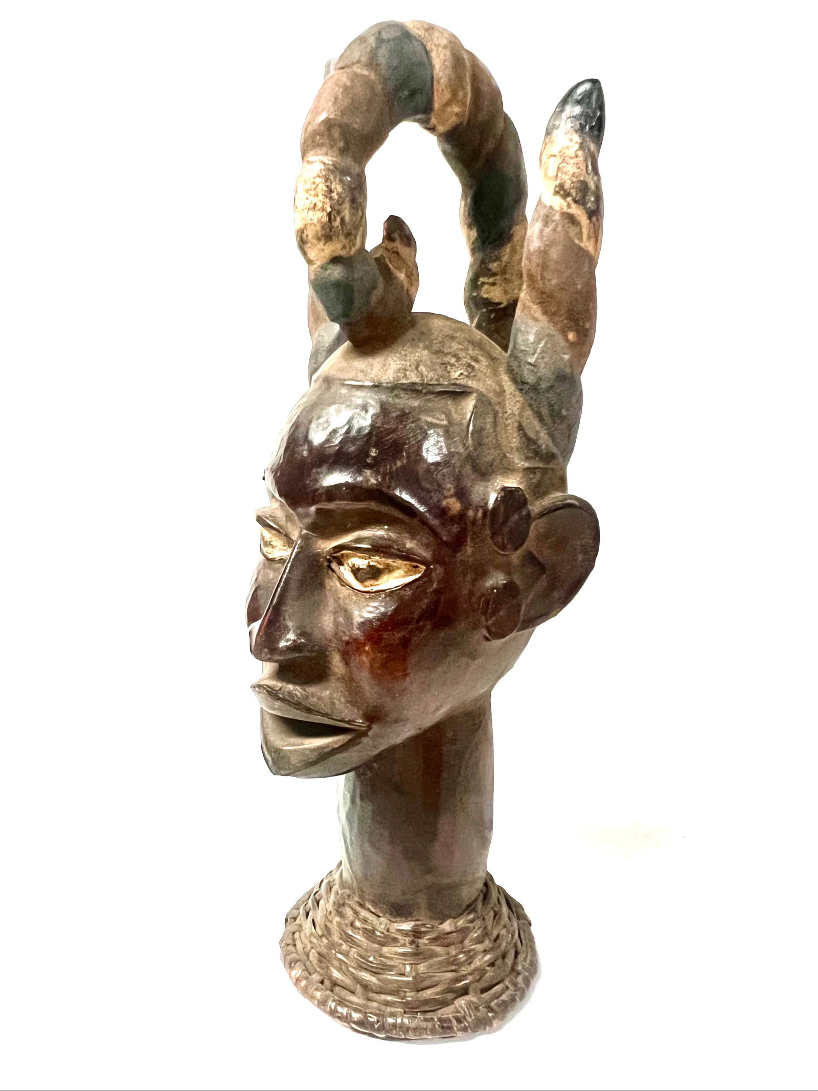 Ekoi Head Leathered Skin Statue - 2