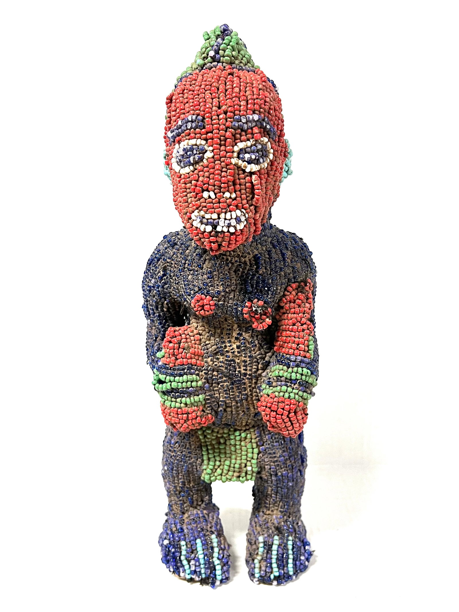 Bamileke Beaded Statue: Title: Bamileke Beaded Statue Date/Period: Late 20th Century Description: African Tribal Art Bamileke Beaded Statue Materials: Wood Size: 16.5" h x 5.5" w Reserve: $300.00 Shipping: Domestic: Flat-ra