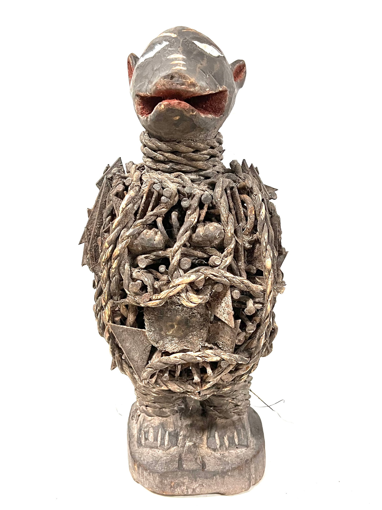 Bacongo Dog Nail Fetish Statue: Title: Bacongo Dog Nail Fetish Statue Date/Period: Late 20th Century Description: African Tribal Art Bacongo Nail fetish Statue Materials: Wood Size: 16.5" h x 8" w Reserve: $400.00 Shipping: Domesti