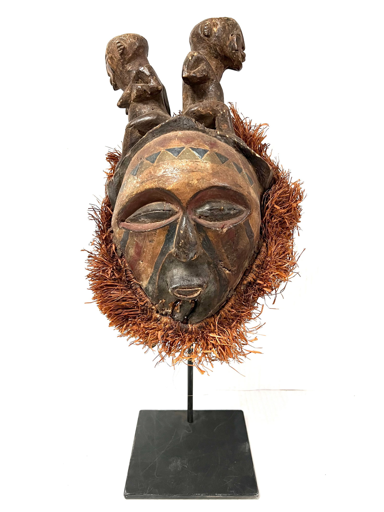 Kuba Mask with Display Stand: Title: Kuba Mask with Display Stand Date/Period: Late 20th Century Description: African Tribal Art Kuba Mask with Display Stand Materials: Wood Size: 20.5" h x 10" w Reserve: $800.00 Shipping: Domest