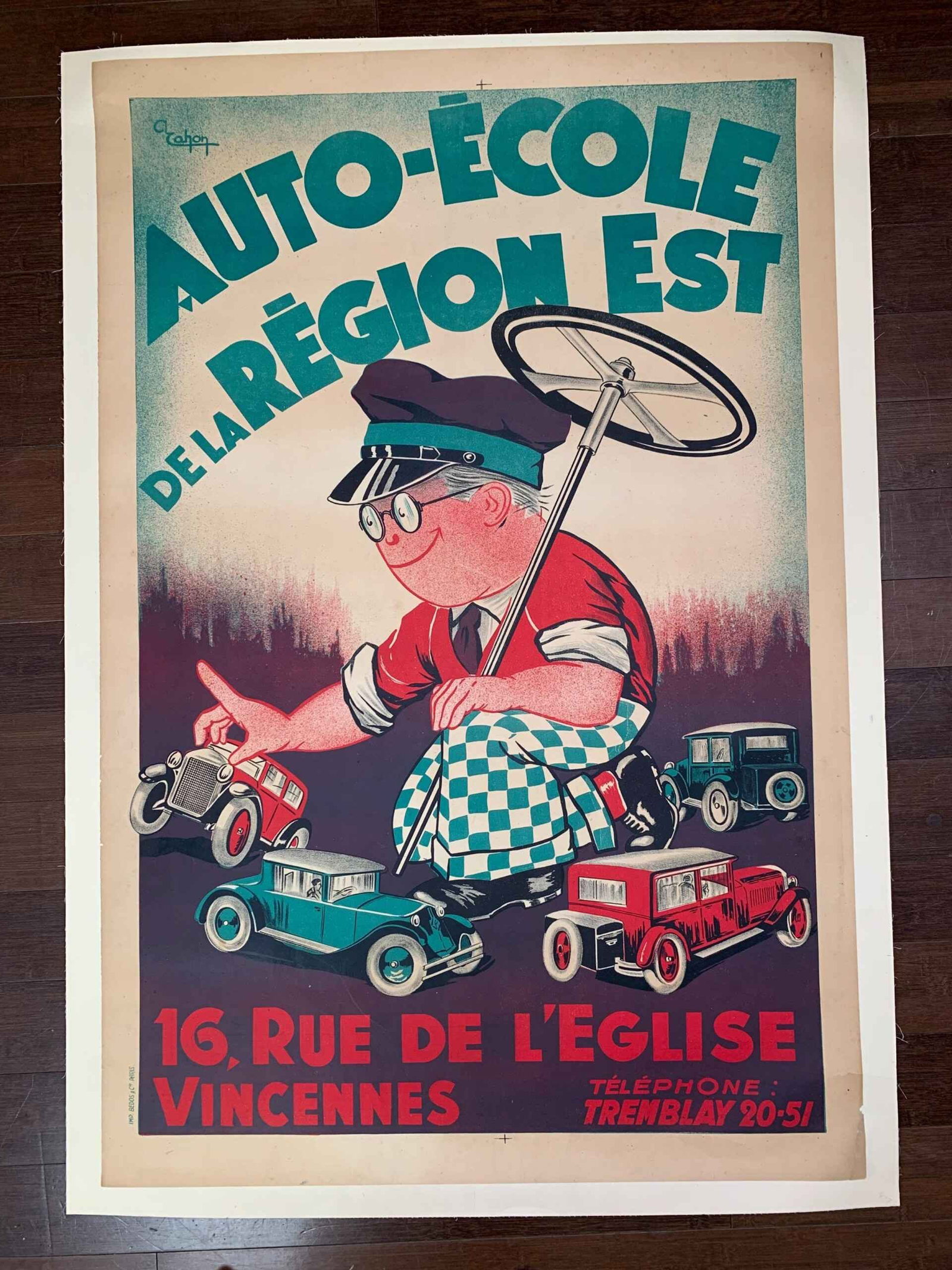 Auto-Ecole - Art by A. Cahon (1934) 31.5x47.5 French Advertising Poster LB: Title: Auto-Ecole - Art by A. Cahon (1934) 31.5x47.5 French Advertising Poster LB Description: Auto-Ecole - Art by A. Cahon (1934) 31.5x47.5 French Advertising Poster LB\n\nPlease refer to the attache
