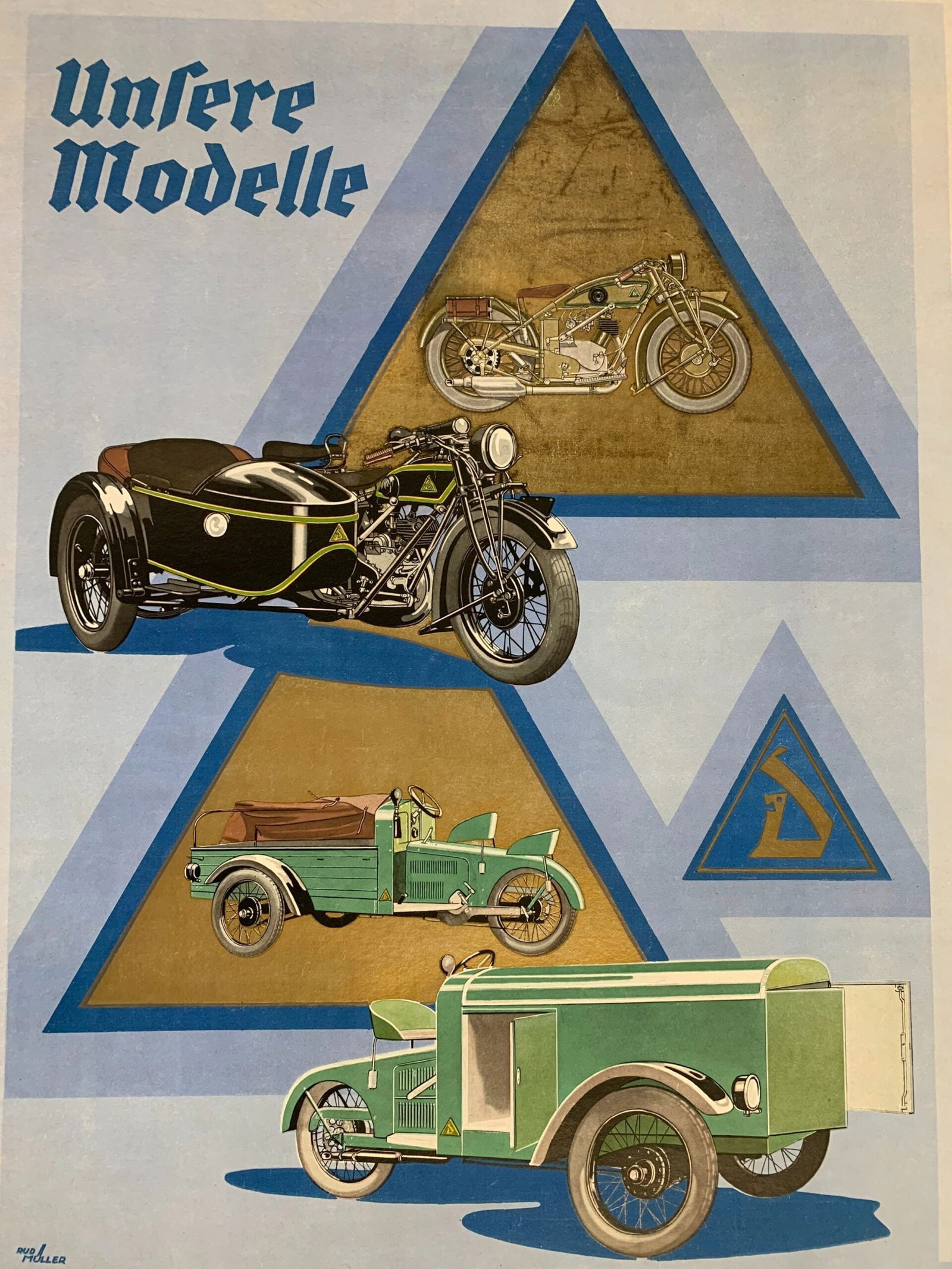 Unfere Modelle - Art By Rud Miller (1928) 20x28.25 German Auto Advertising Poster LB - 8