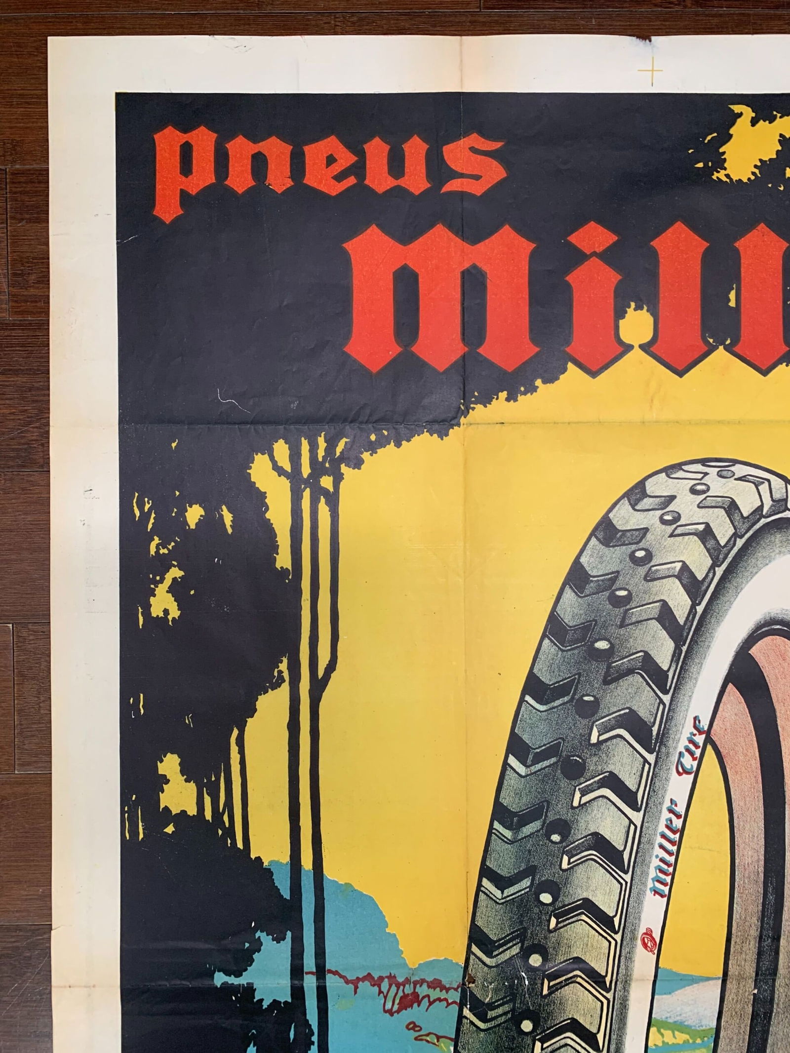 Pneus Miller Tire - Art by Georges Hamel (1948) 31.5" x 47.25" Belgian Advertising Poster - 2