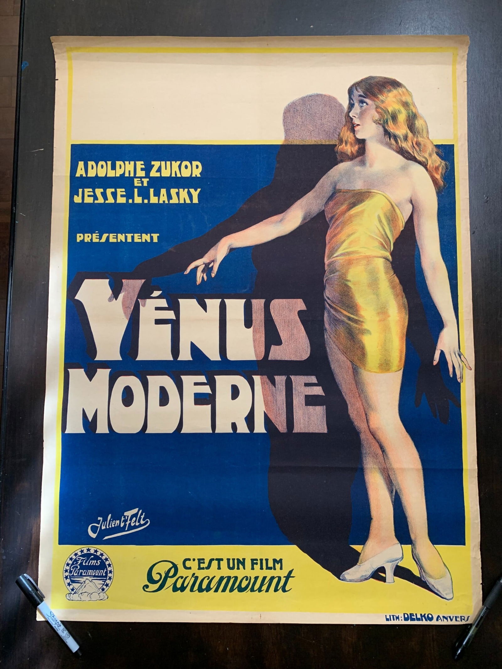 Venus Moderne - Art by Julien t’Felt (1926) 24.25x33.5 Belgian Pre-War Movie Lithograph Poster - 2