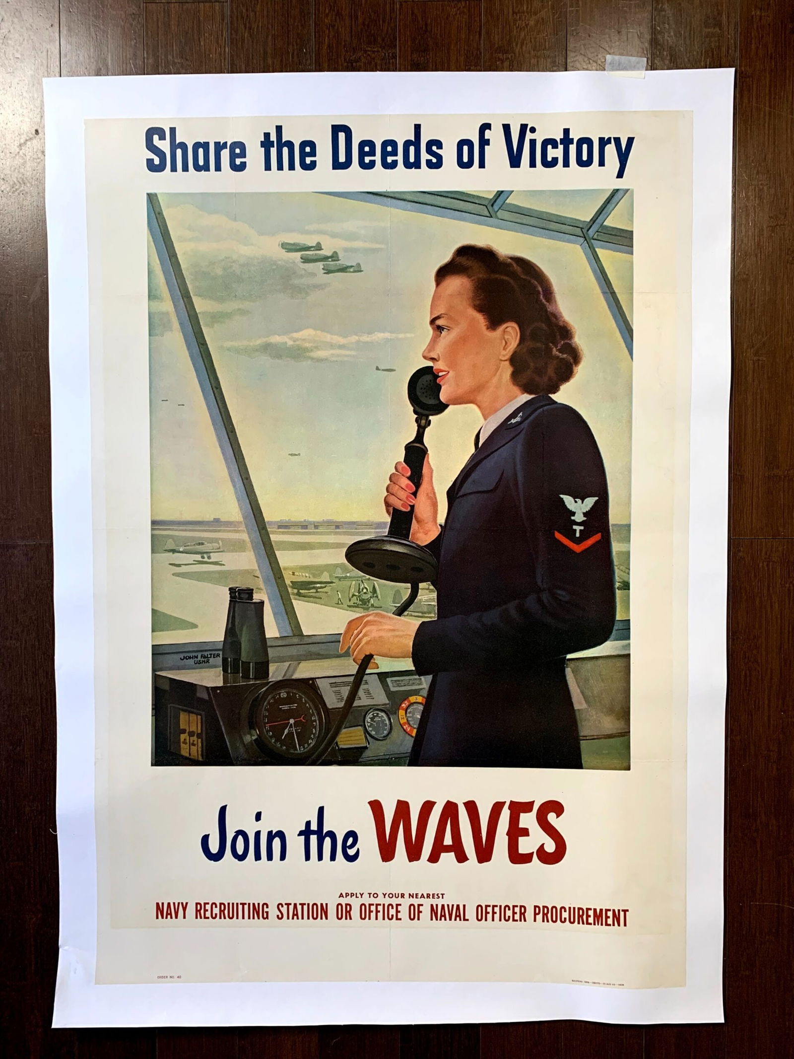 Join The Waves - Art By John Falter (1943) 27.25x39.75 US Navy Recruitment Poster LB - 3