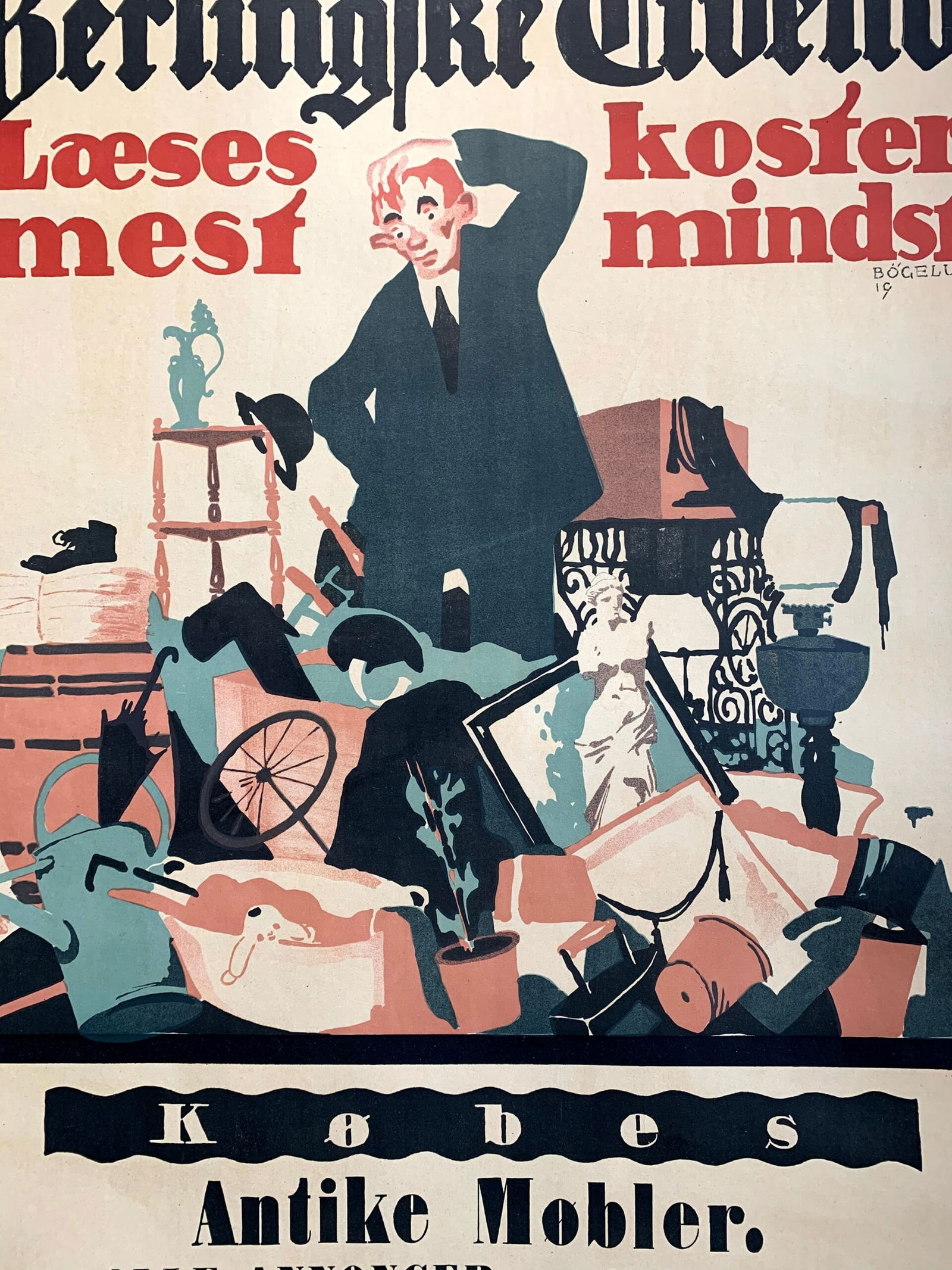 Annoncer Antike Mobler - Art By Thor Bogelund Jensen (1918) 23.25x34.5 Danish Advertising Poster LB - 4