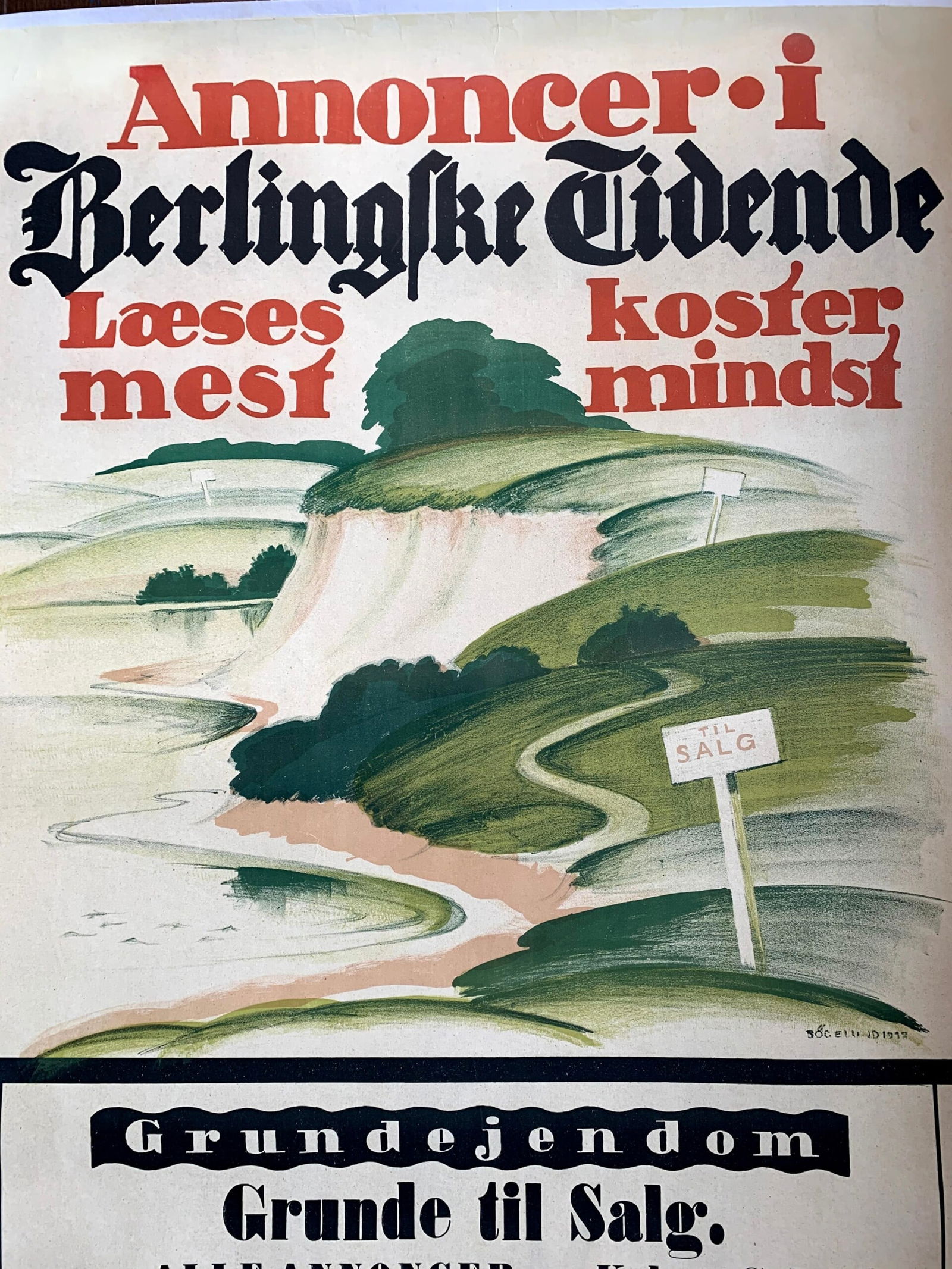 Annoncer Grande Til Salg - Art By Thor Bogelund Jensen (1918) 23.25x34.5 Danish Advertising Poster - 3