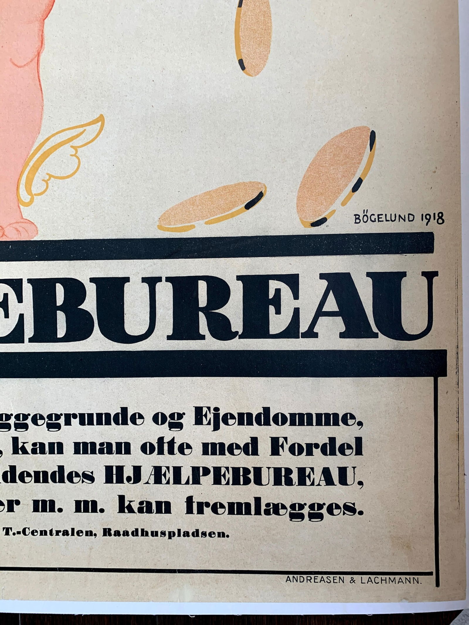 Annoncer - Hjaelpebureau - Art By Thor Bogelund Jensen (1918) 23.25x34.5 Danish Advertising Poster - 2