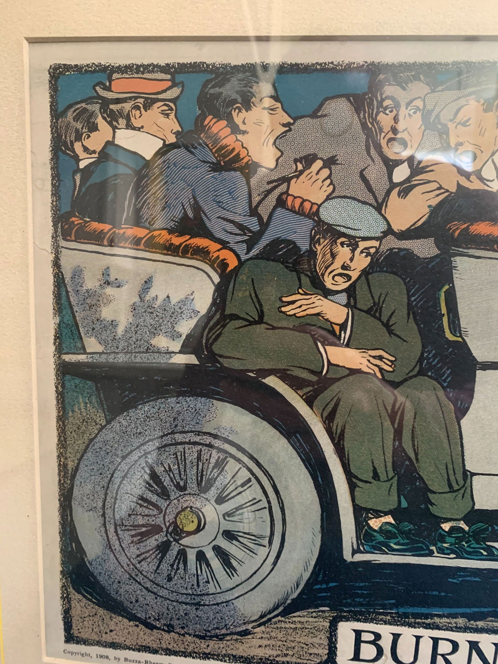 Burning The Midnight Oil - Art by R.A. Rheem (1908) 11x23.5 US Lithograph Poster - Framed - 2