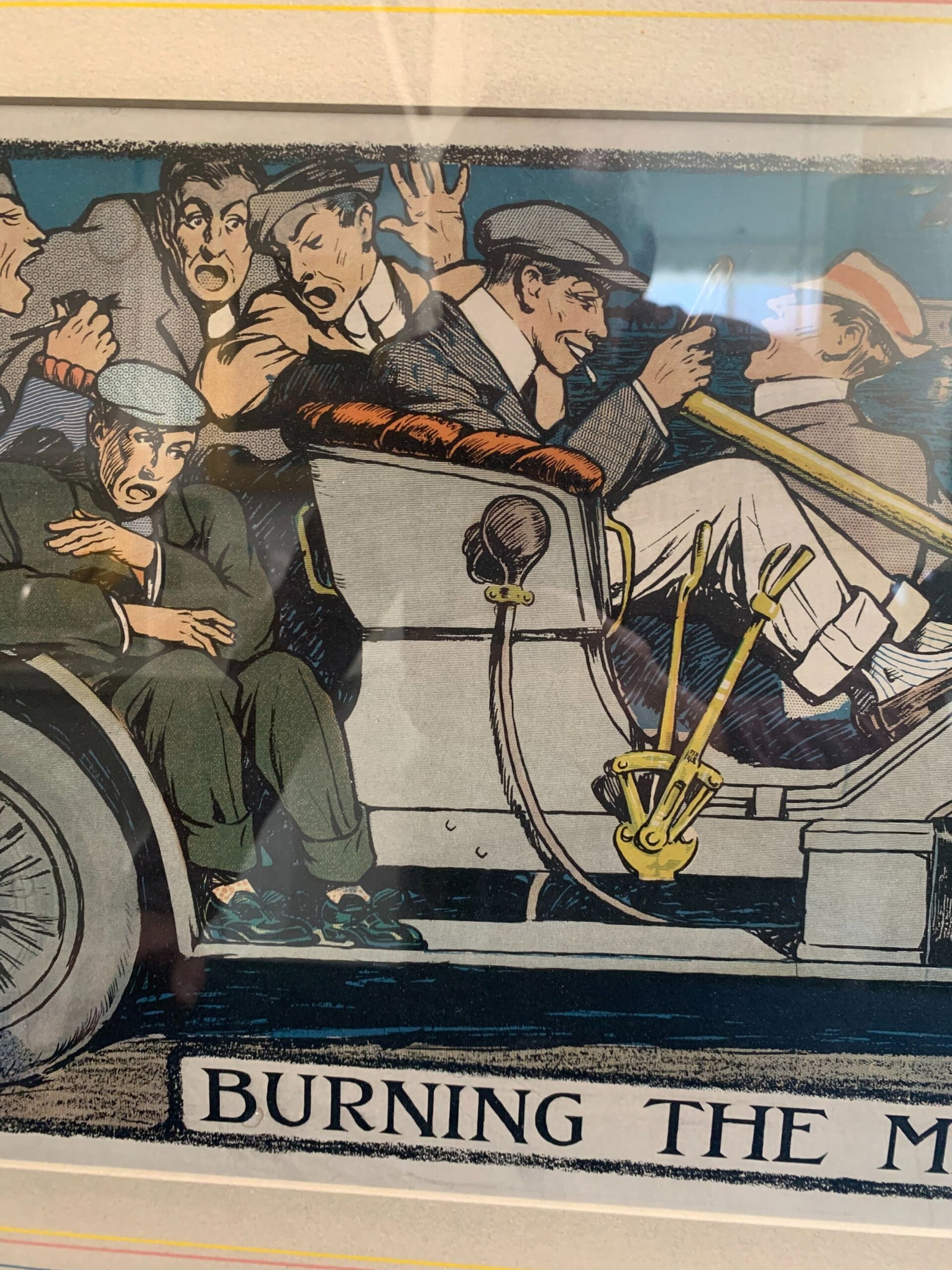 Burning The Midnight Oil - Art by R.A. Rheem (1908) 11x23.5 US Lithograph Poster - Framed - 3