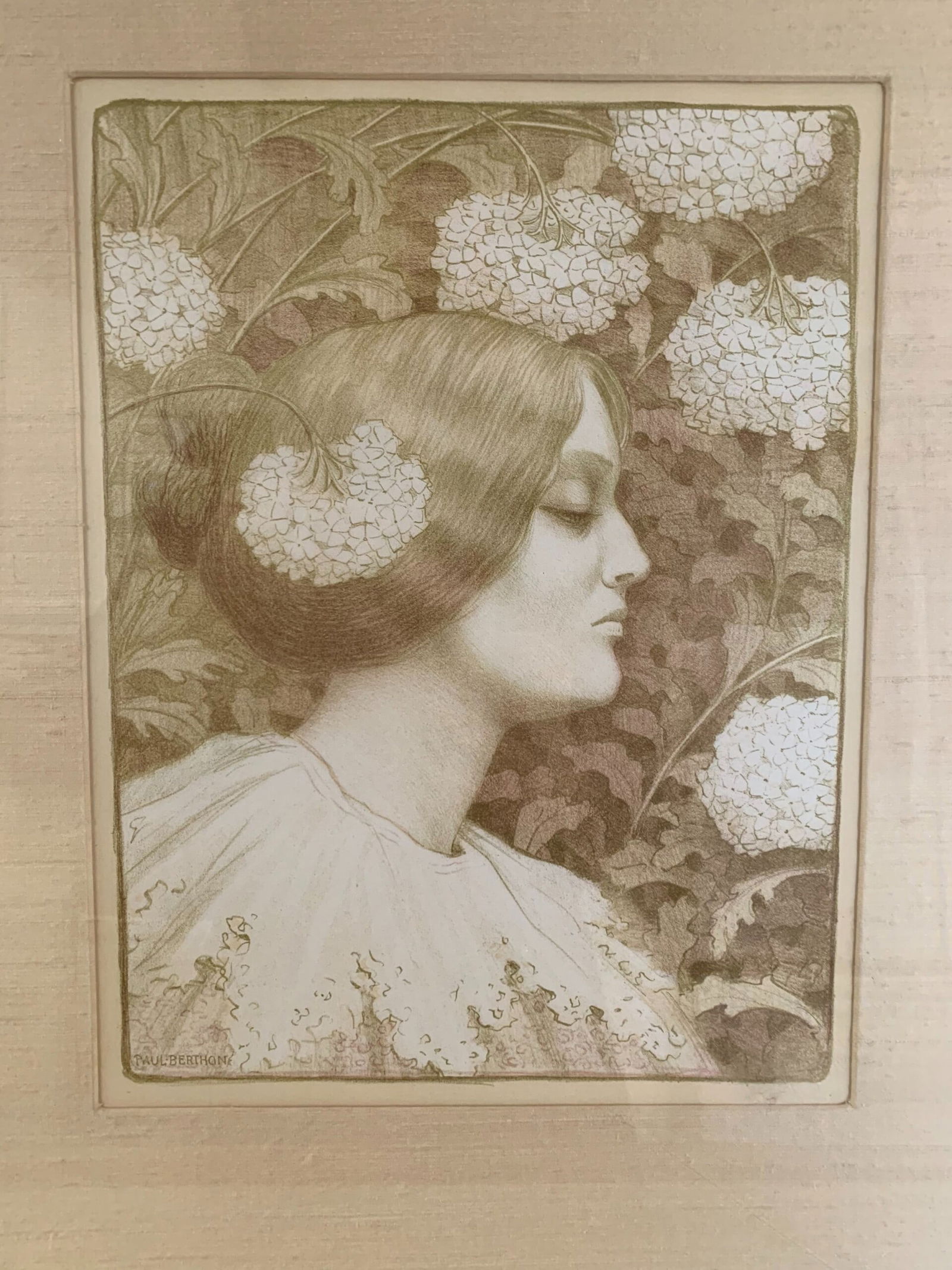 Femme de Profil - Art by Berthon (1896) 10x14 French Lithograph - Framed - 4