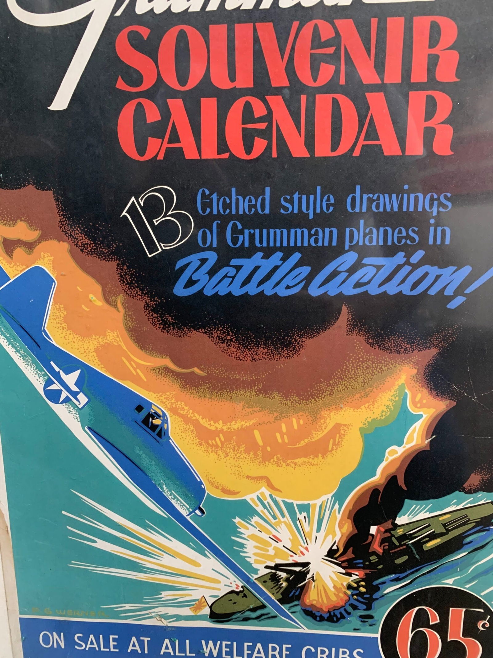 Grumman Souvenir Calendar Advertisement (1943) UK Rare WW2 Window Card Poster - 4