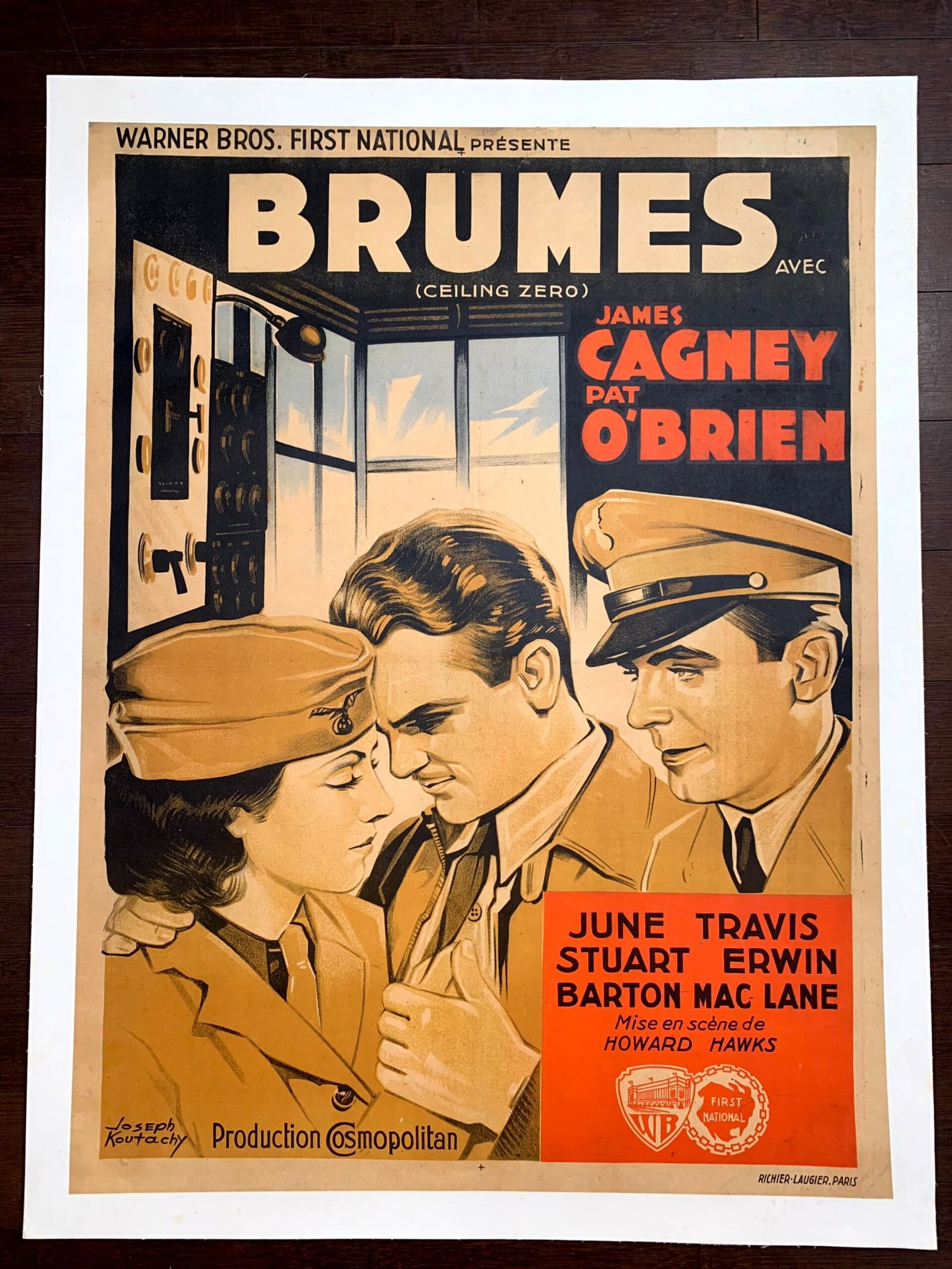Ceiling Zero - James Cagney (1936) 23x33 French Movie Poster LB: Title: Ceiling Zero - James Cagney (1936) 23x33 French Movie Poster LB Description: Ceiling Zero - James Cagney (1936) 23x33 French Movie Poster LB\n\nPlease refer to the attached photos to determine