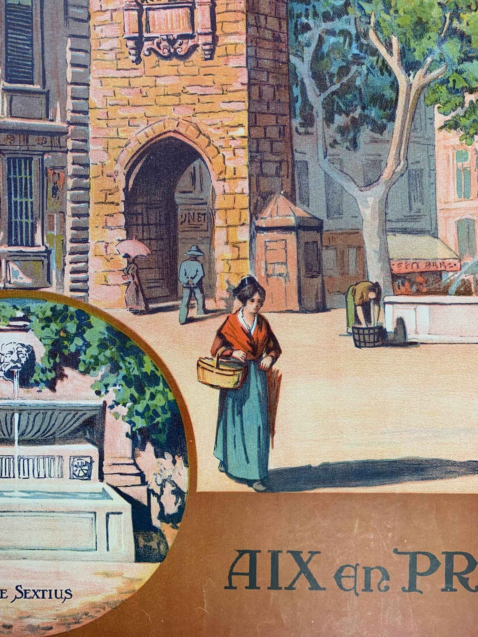 Aix En Provence - Art By Jean Julien (1921) 30.25x42 French Travel Poster LB - 4