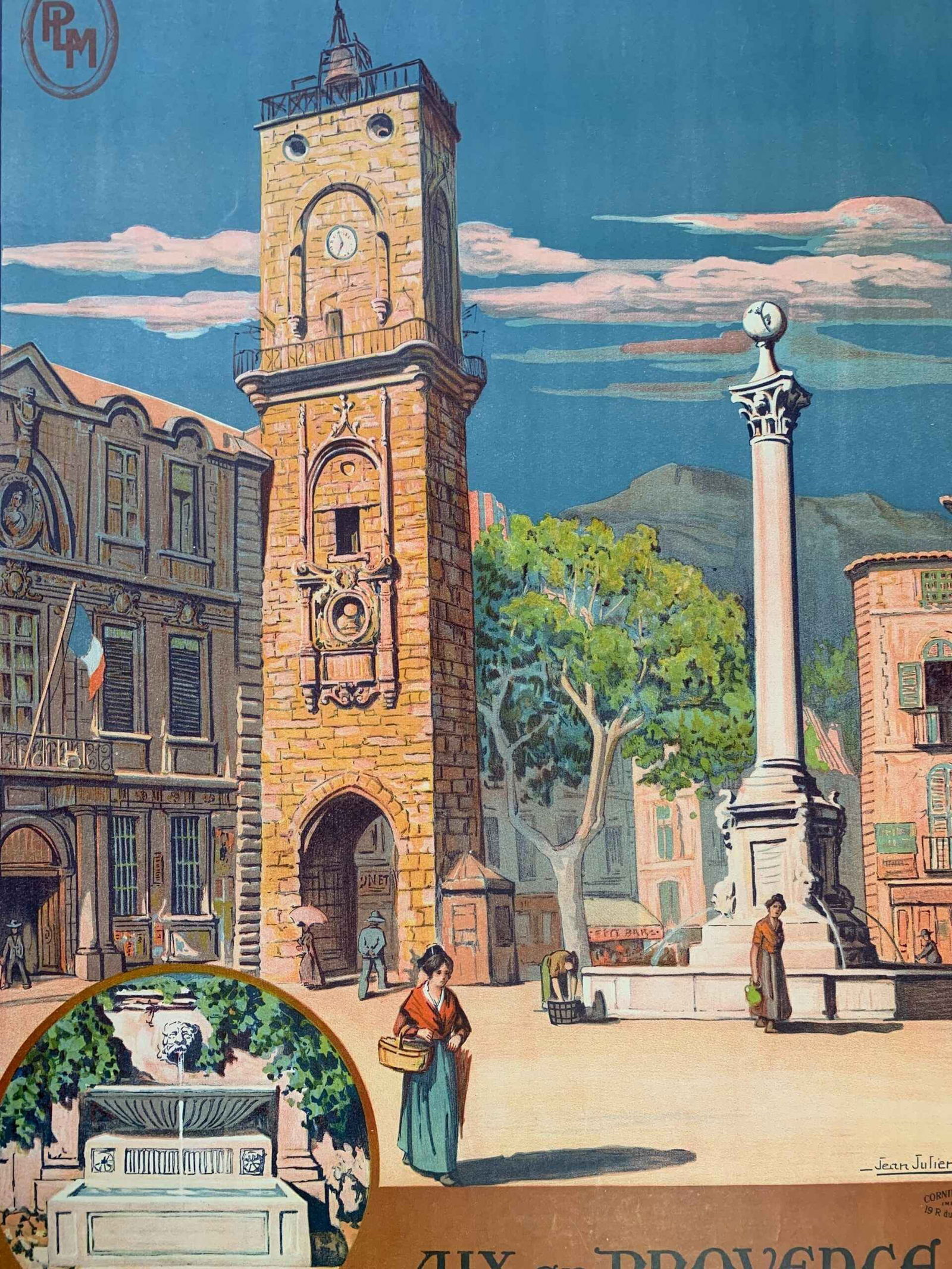 Aix En Provence - Art By Jean Julien (1921) 30.25x42 French Travel Poster LB - 5