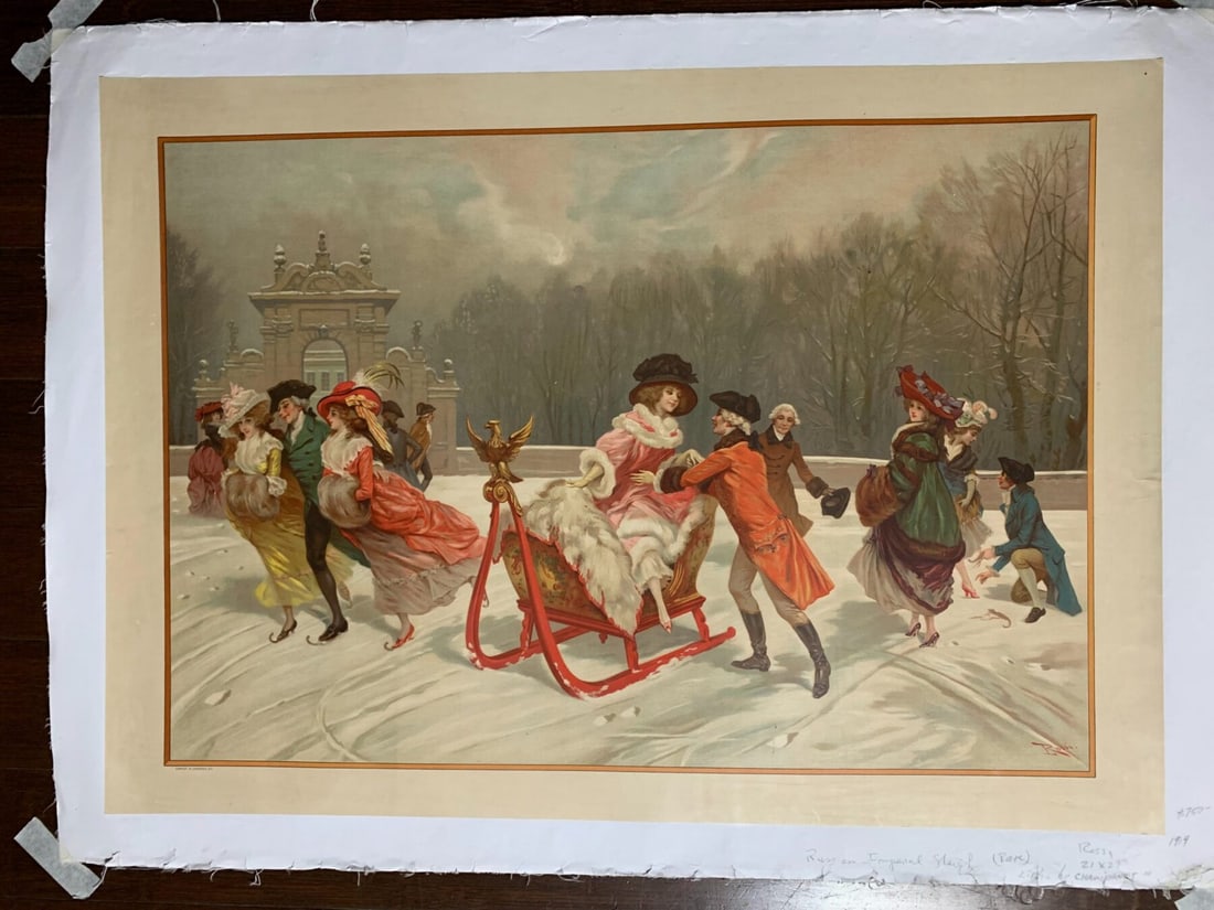 Russian Imperial Sleigh - Art By Rossi (1914) 21x29 Russian Lithograph Poster LB - 2