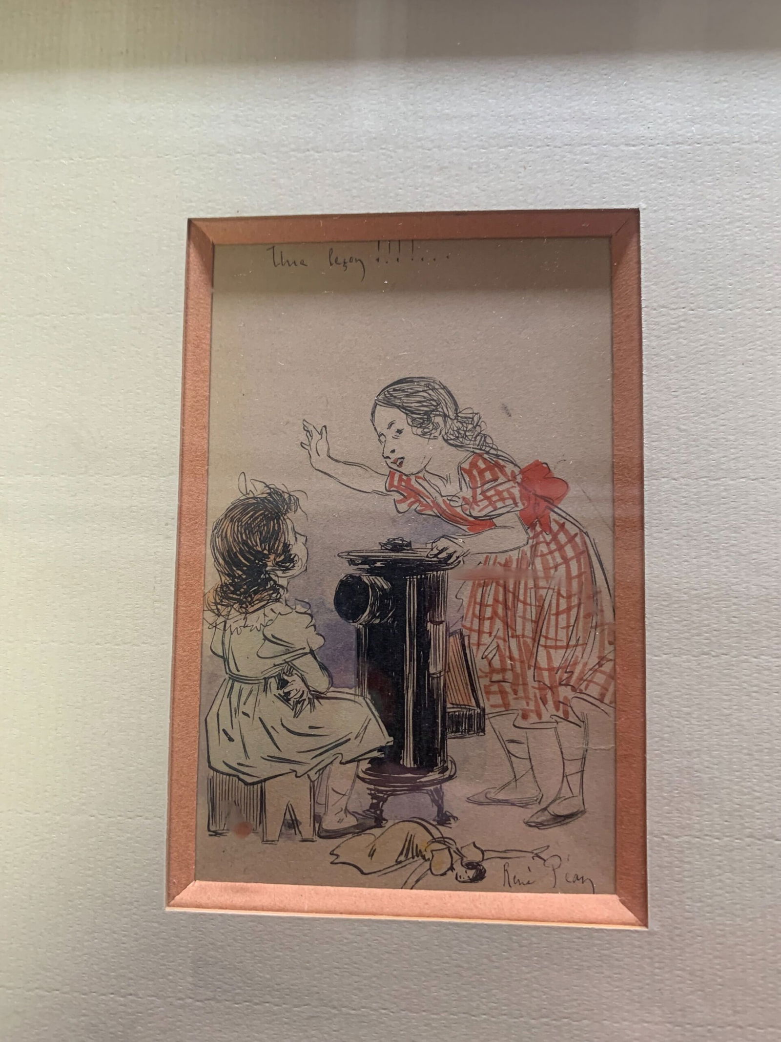 Children Games - Art by R. Pean (1922) 2.5x4 French Original Signed Guache Framed - 2