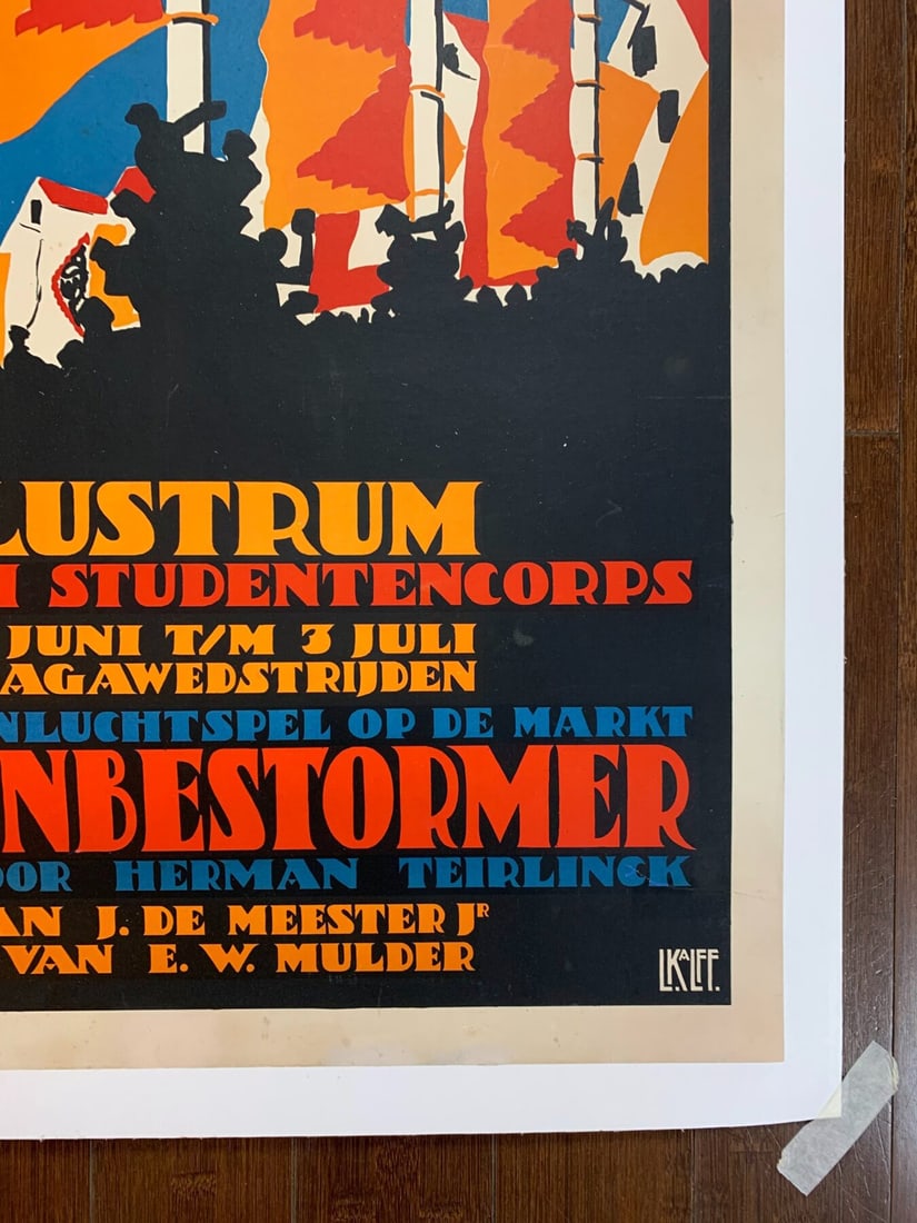 Lustrum Delftsch Studentencorpds - Art By Louis Kalff (1923) 25x40 Dutch Advertising Poster LB - 3