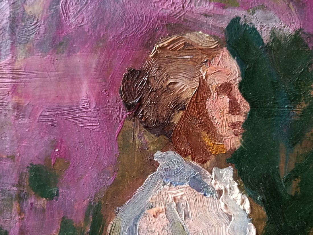 Oil painting The woman looks at the flowers Vasily Khomko - 5