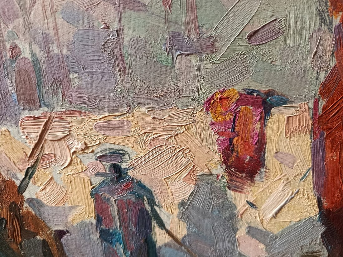 Oil painting People are doing repairs Unknown artist - 2