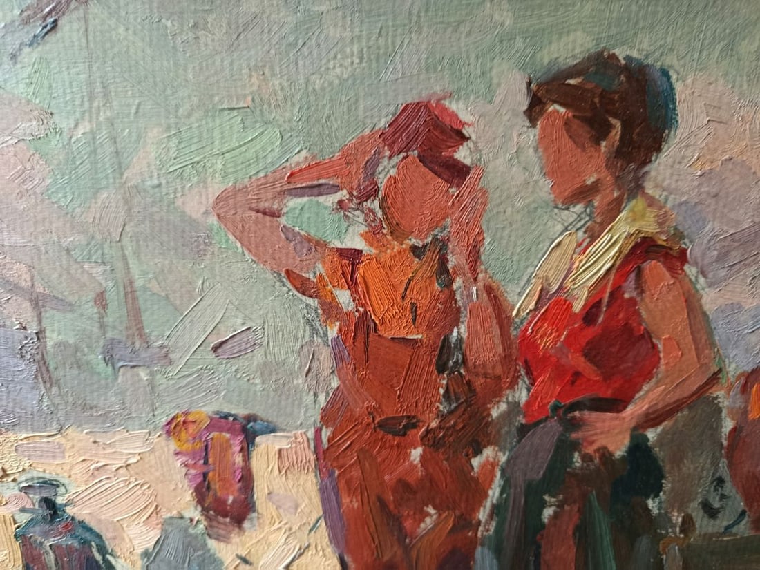 Oil painting People are doing repairs Unknown artist - 5