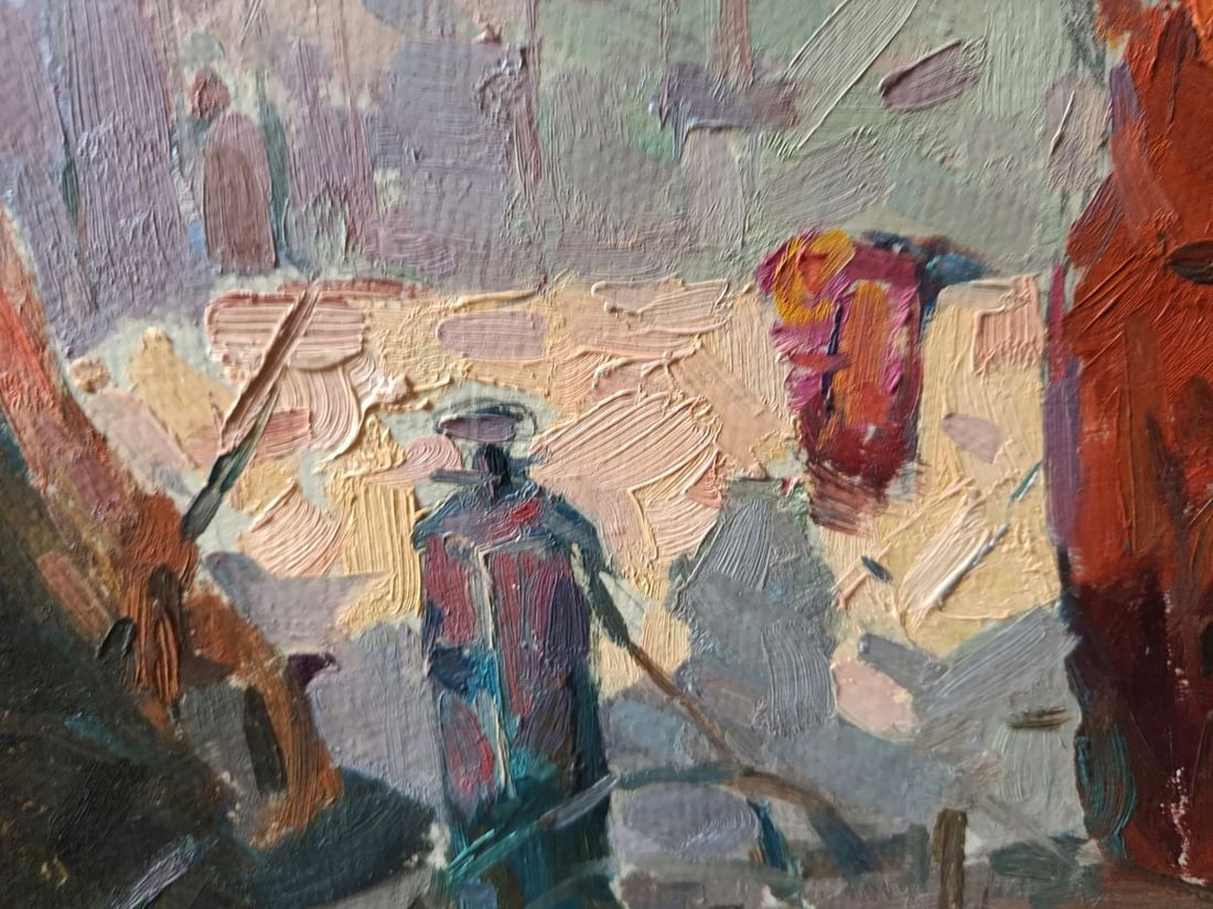 Oil painting People are doing repairs Unknown artist - 7