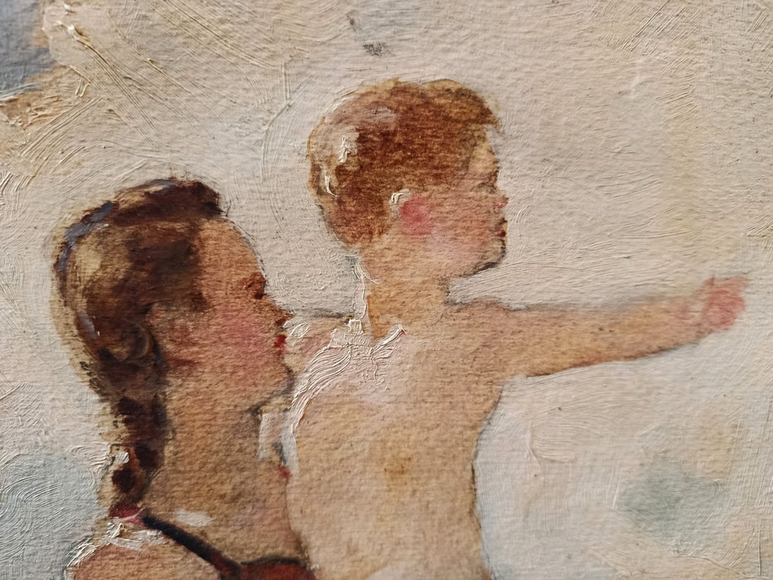 Oil painting Family on the beach Unknown artist - 3