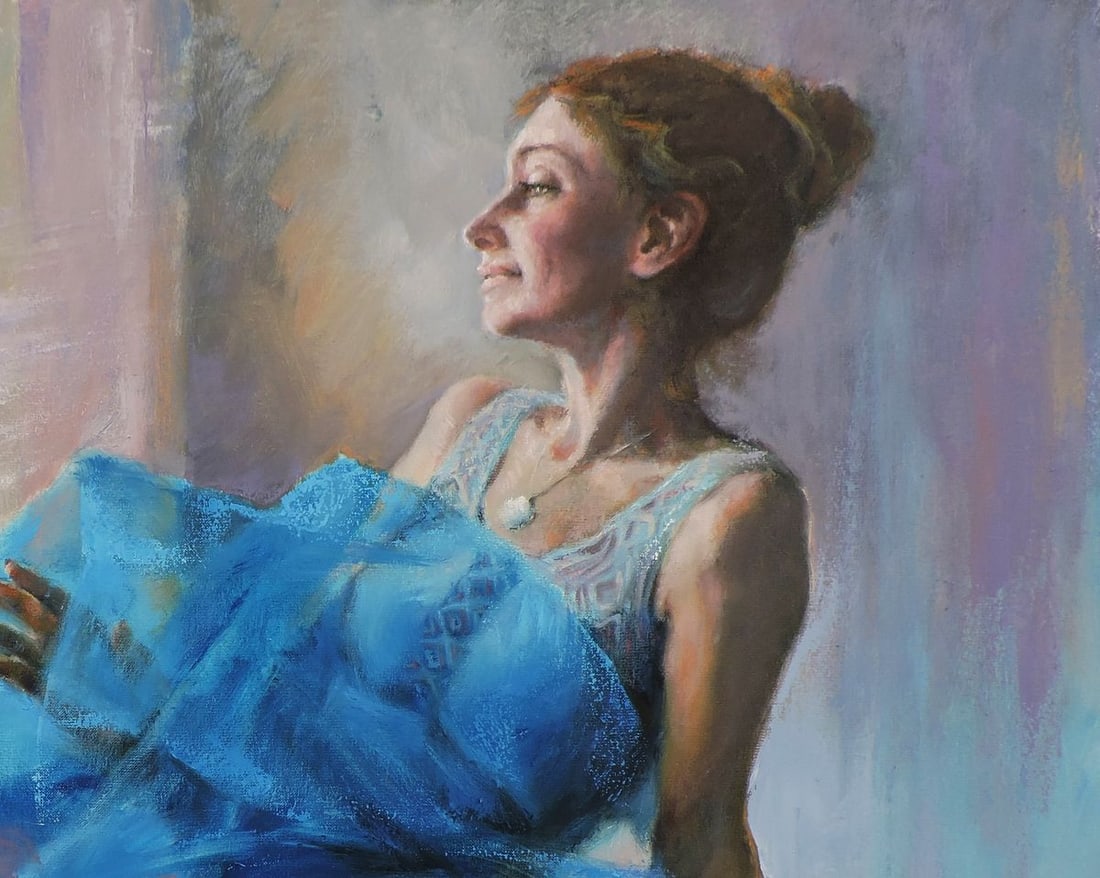 Oil painting Girl in a blue dress Oksana Osnach - 5
