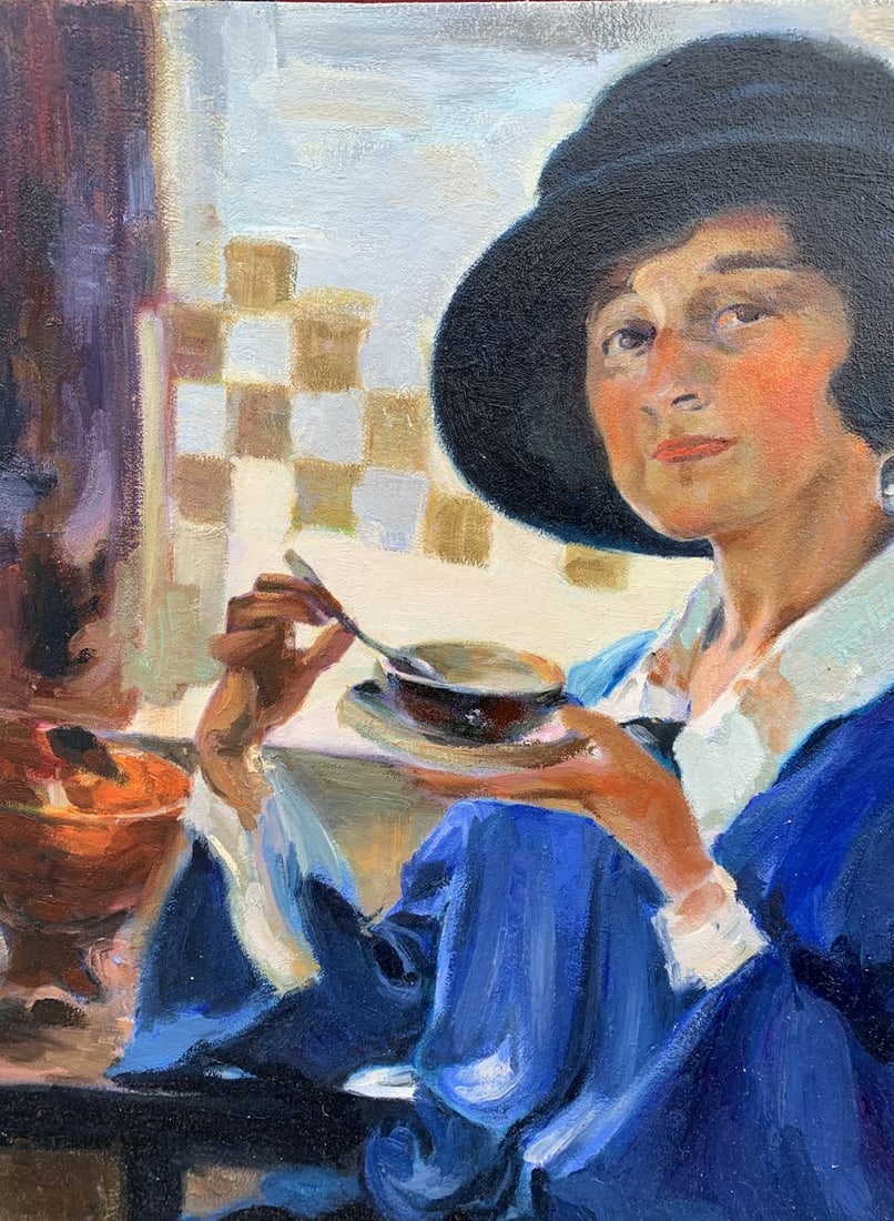 Oil painting Woman having tea Boris Serdyuk - 3