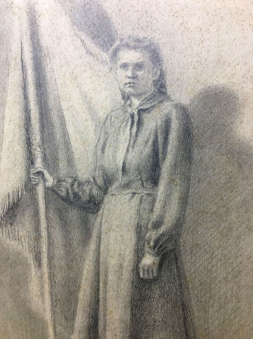 Pencil painting Pioneer leader Ivan Kirillovich Tsyupka - 2