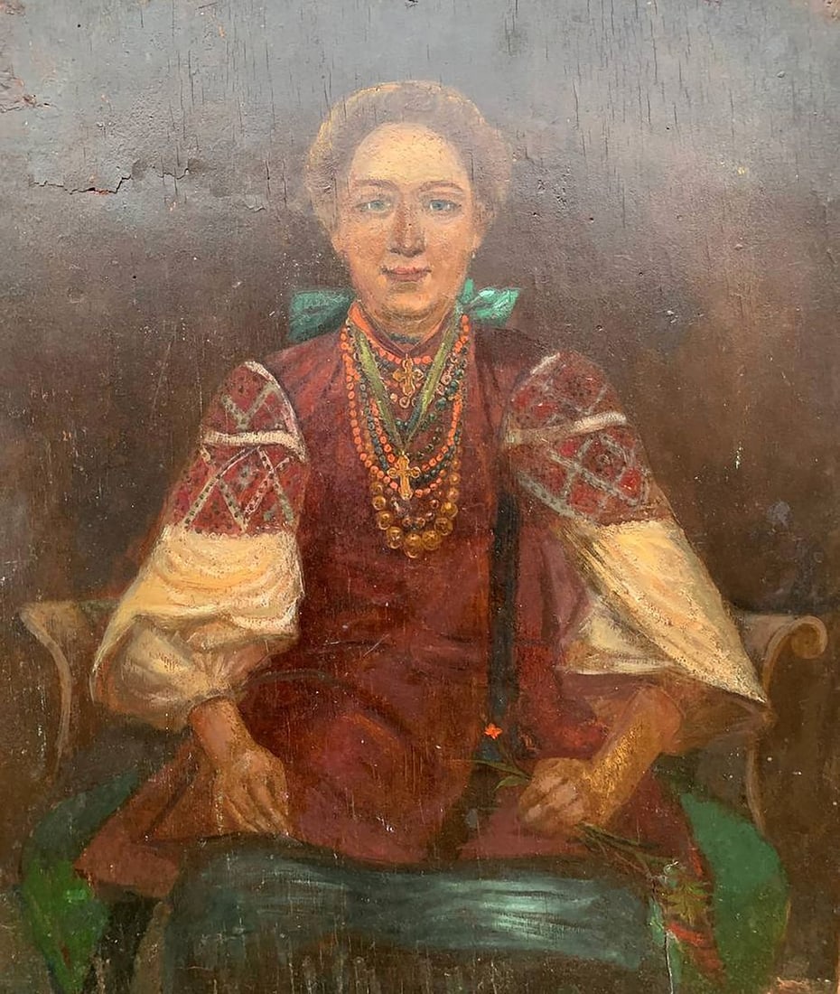 Oil painting Ukrainian woman in national costume Unknown artist - 3