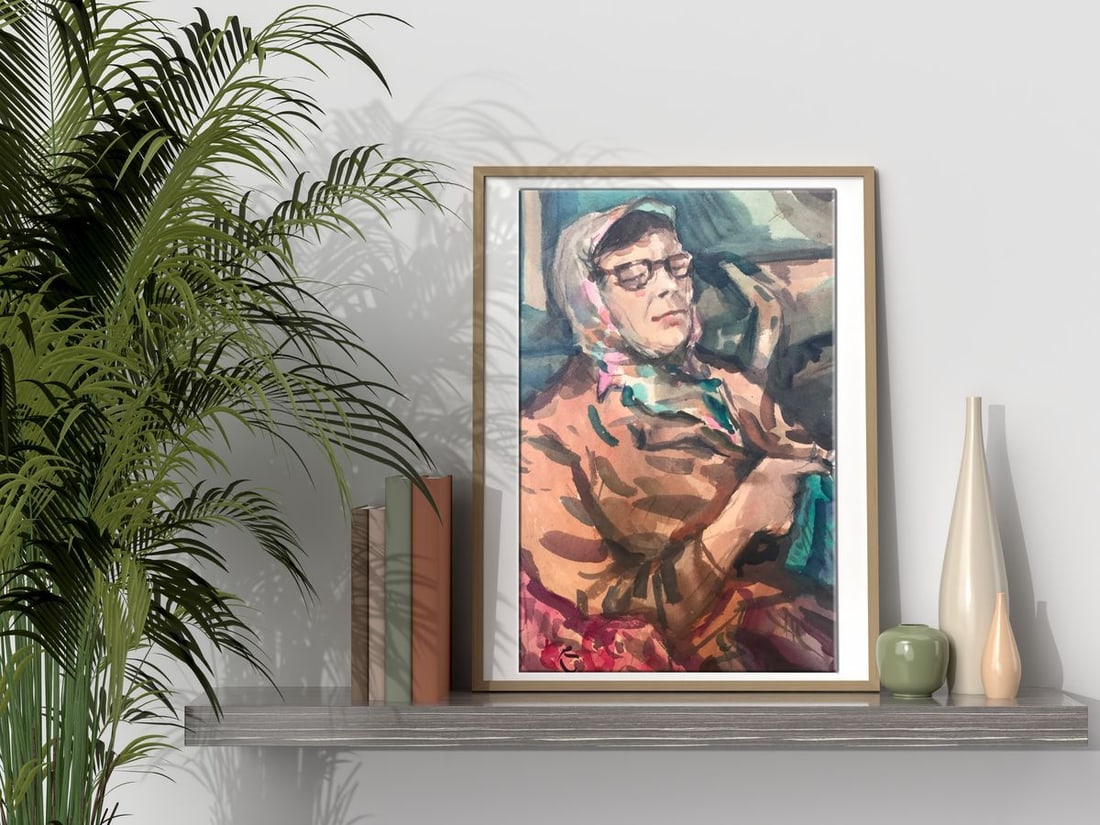 Watercolor painting Grandmother's portrait Alexander Arkadievich Litvinov - 2