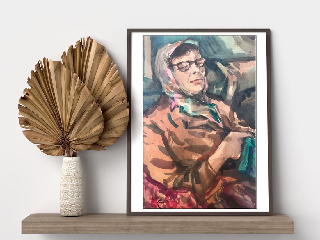 Watercolor painting Grandmother's portrait Alexander Arkadievich Litvinov - 3