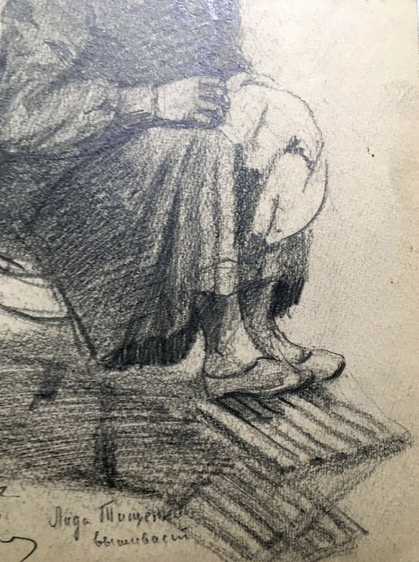 Pencil painting Girl at the sewing Dmitry Lednev - 4