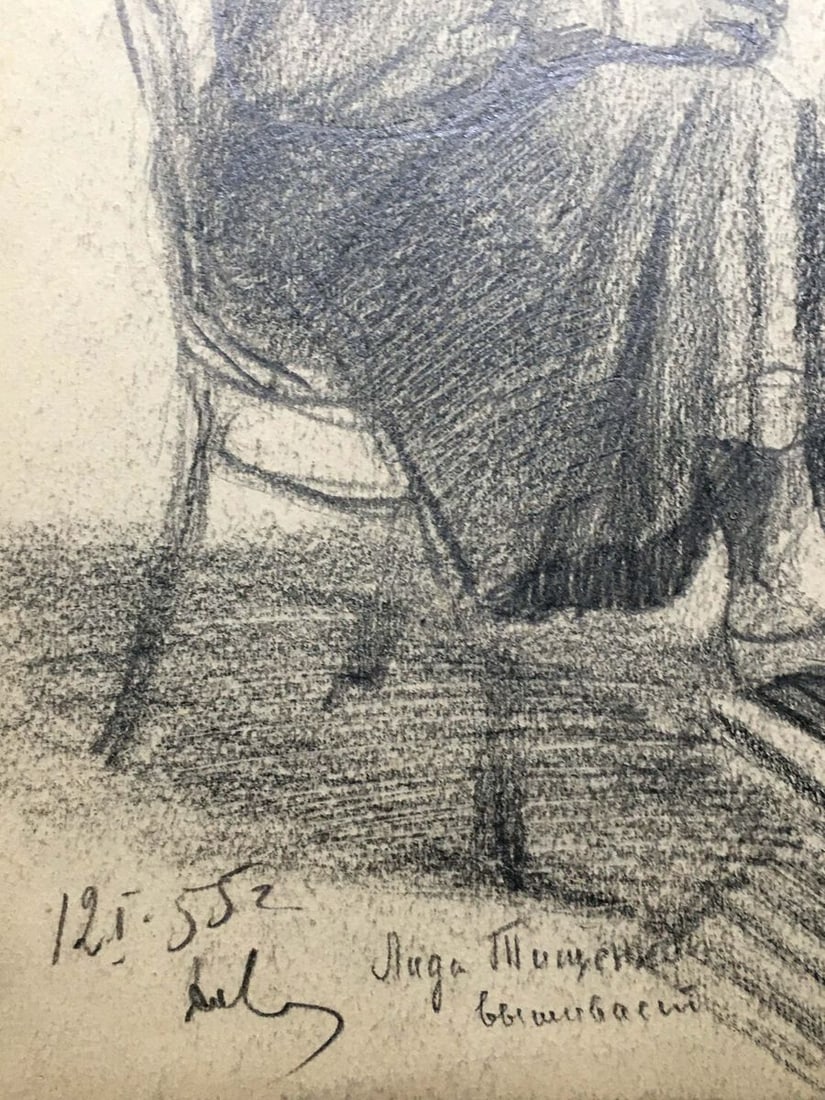 Pencil painting Girl at the sewing Dmitry Lednev - 6