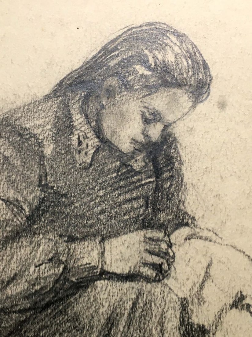 Pencil painting Girl at the sewing Dmitry Lednev - 7