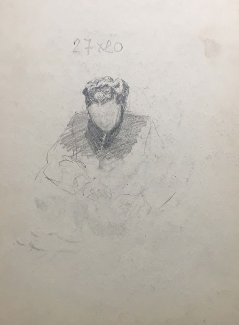 Pencil painting Girl at the sewing Dmitry Lednev - 8