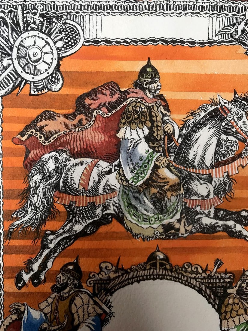 Watercolor painting King on horseback Alexander Arkadievich Litvinov - 4