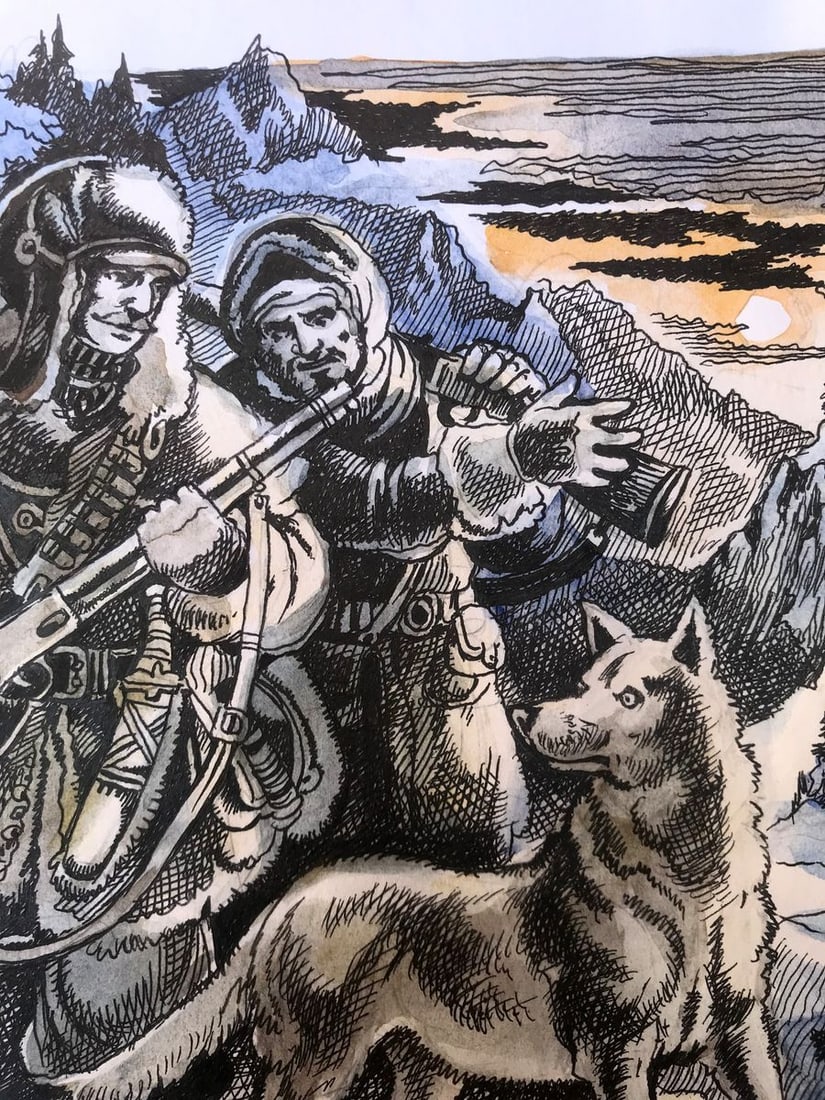 Pen painting Hunters Alexander Arkadievich Litvinov - 5