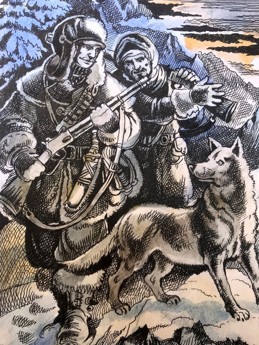 Pen painting Hunters Alexander Arkadievich Litvinov - 7